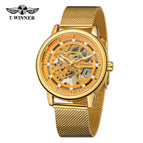 2023 New T-winner Men's Watch Fashion Hollowed-out Mesh Belt Waterproof Manual Mechanical men Watch SLZg123