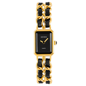 GUOU Bracelet Watch Women's 2022 New Simple Small Square Braided Strap Vintage Ladies Watch 6042