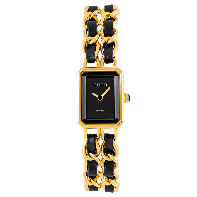 GUOU 6042 Jenama Jam Tangan perempuan Baru Mudah Niche Persegi Tenunan Tali Retro Wanita Jam Tangan