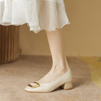 2022 spring new small fragrant style shallow mouth shoes women's square head single shoes women's buckle single shoes thick heel granny shoes women 17820-2