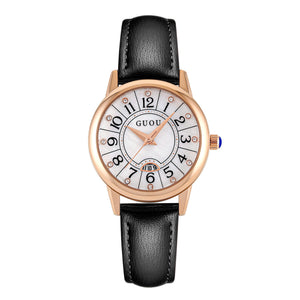 GUOU 6044 watches Women's Fashion Trend Large Dial Belt Quartz Watch Retro Versatile Waterproof Watch for women