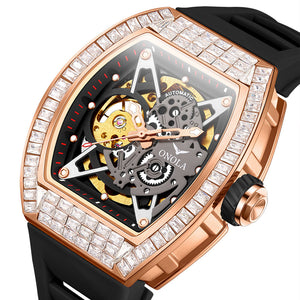 ONOLA N3838F 2023 New Square Diamond  Men Watch Hollow Automatic Mechanical Watch Men's Silicone Band Waterproof fashion casual watch