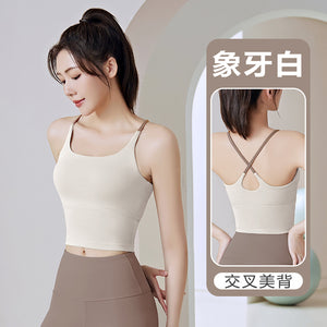 New yoga sports vest Thin Shoulder Sports Sling Padded Vest Sports Underwear Women's Bra Fitness Yoga Beauty Back Top JYMB005