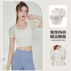 New yoga vest Women Chest Pad Mesh Breathable Running Fitness Skinny Exercise Top Short Sleeve Yoga T-shirt JYMD032