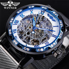 Winner Watch Men's Fashion Casual Classic Popular Rhinestone Hollow Mesh Belt Manual Mechanical men Watch SLZg91
