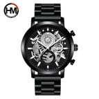 Men's Multi-Function Calendar Watch Hollow out Student Black Gold Business Waterproof Trend Steel Watch