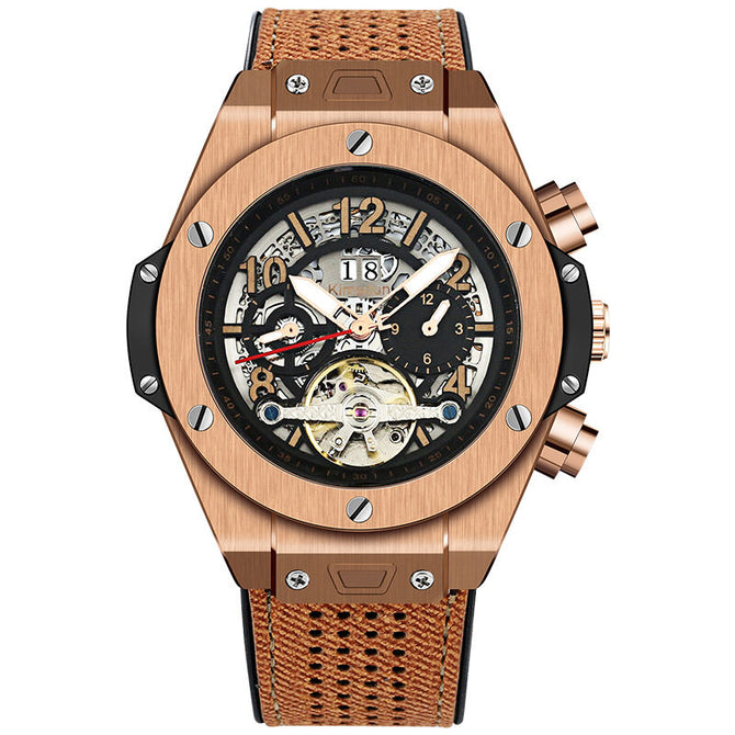 KIMSDUN lether Tourbillon Automatic Mechanical Watch Waterproof Luminous Business Men's casual Watch K-718D