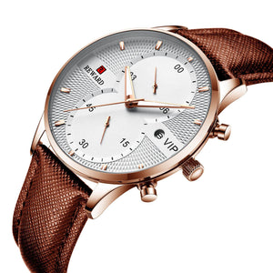 Reward men's watch business five needles leather fashion new ins waterproof quartz watch