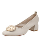 Square toe single shoes women's 2022 new single shoes casual soft shallow mouth metal women's thick heel Korean version 616-3