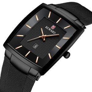 Reward Business Men's Watch Waterproof Calendar Men's Square Stainless Steel Mesh Strap Quartz Watch Second-class E-commerce Explosive RD62009M