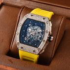 Watch for men Richard Trendy Fashion Hollowed-out Quartz Watch Diamond Silicone Electroplated Barrel-Shaped Men's and Women's Watch 9924