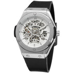 Forsining European American Style Men's Fashion Casual Silver Hollow Skeleton Automatic Mechanical men Watch SLZe11