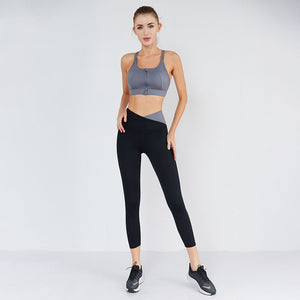 new sports fitness yoga suit women's cross back sports bra high waist contrast hip pants two piece set y26b7506 + y26k7507