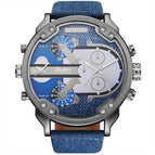 Oulm European and American men's quartz watch dual time zone large dial belt casual men's watch 3548