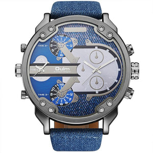 Oulm European and American men's quartz watch dual time zone large dial belt casual men's watch 3548