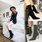 315-1 ladies simple women's boots stiletto super high-heeled sexy pedicure was thin pointed toe Lycra elastic short boots