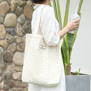 New Korean literary canvas women's bag leisure letter printing handbag ashion lace hollowed out shoulder bag sr420