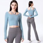 2022 new yoga suits long-sleeved spring and autumn gym running sportswear women's sweat-absorbent quick-drying clothes sports :8056-6057 set