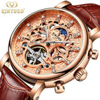 KINYUED business leather men's mechanical watch hollow waterproof mechanical watch JYD-J026