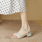 Sandals women's summer fairy style thick heel sandals single shoes folded one word buckle sandals women1688-1