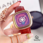 Guou 8150 marca feminina relógios de quartzo bayan kol saati cinto de couro moda moderna relógio de pulso reloj mujer relojes senhoras de luxo relógio