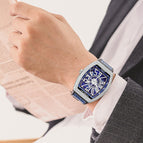 PINTIME Watch Men's casual Frankenstein Wine Barrel Watch Large Dial Watch leather Diamond Retro Watch