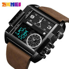 SKMEI 1391 Men BIG DIAL Watches Fashion Digital Watch For Man Leather Strap Dual Display LED Quartz Watch Chronograph Alarm Clock Calendar Date Stopwatch Luminous Waterproof Shockproof
