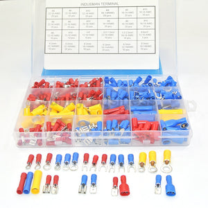 373Pcs  24value  Assorted Insulated Electrical Wire Terminals Crimp Connector Spade Butt Ring Fork Set #4 to 1/4"