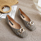 Women's square shoes spring 2022 New women's metal buckles fashion student's office lady shoes 555-4