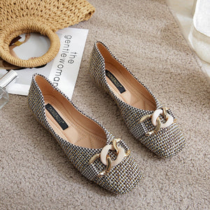 Women's square shoes spring 2022 New women's metal buckles fashion student's office lady shoes 555-4