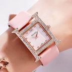 GUOU New Luxury Extravagant Diamond Ladies Square Watch Trend Fashion Watch Tide Leather Strap Watch