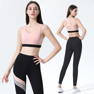 Ins fitness suit beautiful back sports bra high waist pants two-piece yoga suit quick drying running sportswear 9097-6144