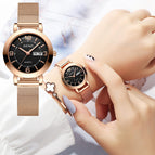 Korean Fashion Mesh Belt Fully Automatic Non Mechanical Women's Watch Luminous Waterproof Double Calendar Female Student Steel Band Watch for women