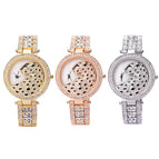Popular fashionable steel band diamond inlaid women's watch Rhinestone face leopard full diamond quartz watch