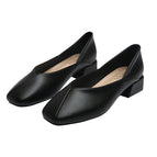 Shallow mouth thick heel square head single shoes women's 2021 autumn new British style small leather shoes soft sole women's 189-5
