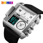 SKMEI 1391 Men BIG DIAL Watches Fashion Digital Watch For Man Leather Strap Dual Display LED Quartz Watch Chronograph Alarm Clock Calendar Date Stopwatch Luminous Waterproof Shockproof