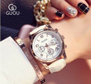 GUOU 8175 Women Diamond Watches Lady Wristwatches Leather Dress Date Watch Women Rhinestone Watches Fashion Hours