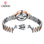 Chenxi new fashion luminous waterproof watch women's solid steel belt hollow automatic mechanical watch