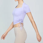 New Yoga Clothes T-shirt Side Drawstring Slimming Sports Top Fitness Clothes for Women yoga running outdoor clothing