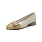 Square toe thick heel shoes women's 2022 new square buckle soft all-match shallow mouth mid-heel women's work shoes 1366-12