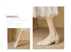 Sandals women's 2022 summer new hollow sandals female fairy style thick heel bow sandals female 17820-3