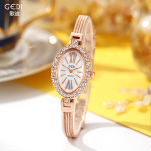 GEDI new full diamond personality niche oval watch ladies light luxury fashion bracelet quartz watch feminine temperament 2754