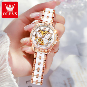 OLEVS Women's watch Automatic Mechanical Watch office lady fashion elegant butterfly women's casual Watch 6622