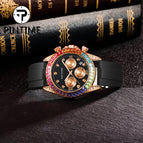 PINTIME Watch for men Six-Pin Colorful Crystals Silicone fashion Calendar quartz men's Watch 2742