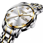 KIMSDUN 1892B Steel Band Watch Men's Waterproof Double Calendar Men's Watch Fashion Quartz Luminous Watch