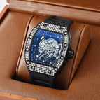 Watch for men Richard Trendy Fashion Hollowed-out Quartz Watch Diamond Silicone Electroplated Barrel-Shaped Men's and Women's Watch 9924