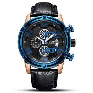 Megir Watch Men's Sports Multifunction Timekeeping Calendar Leather Men's Watch 2078