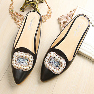 Women's sandals flat and soft soles women's fashion pearl rhinestone shoes slippers women's plus size shoes A1-3-6