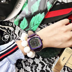 TT new women's trend personality fashion black square big red leather strap ladies watch 77005