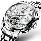 KINYUED Stainless Steel Men's Tourbillon Multi-function Calendar Automatic Mechanical Watch JYD-J014